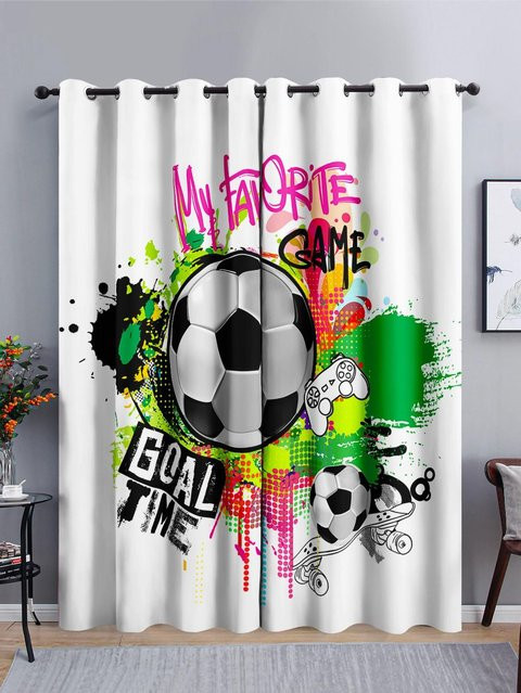 2er-Set Fußball Graffiti Design Verdunkelungsvorhänge aus Polyester für Kinder, B: 75 cm, H: 166 cm, inklusive Haken - Bild 1