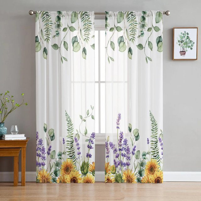 Yiran Furniture Transparentes Voile-Fenstervorhang mit Blumenmuster in Weiß, Breite: 135 cm, Höhe: 115 cm - Bild 1