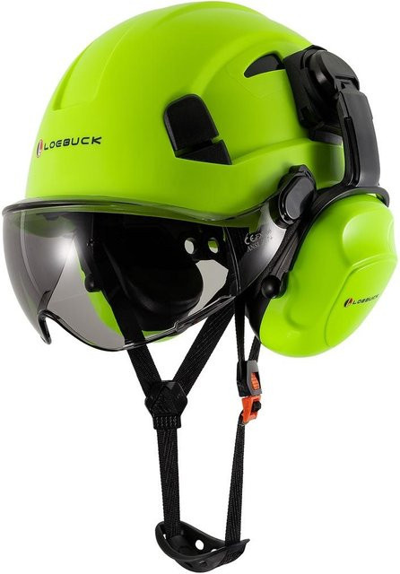 LOEBUCK Bauarbeitsschutzhelm im amerikanischen Stil mit Schutzbrille und lärmreduzierenden Industrie-Schallschutz-Ohrenschützern in Schwarz - Bild 1