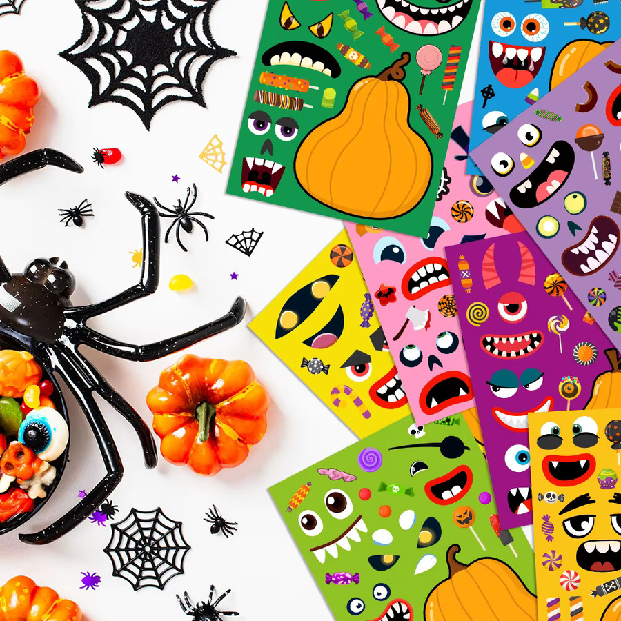 WEIGAO Halloween Aufkleber mit süßen Kürbis-Motiven in Mehrfarbig für DIY Party-Dekorationen und Geschenke - Bild 6