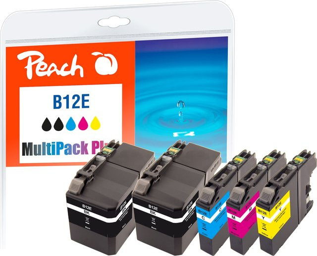 Peach B12 E 5 Druckerpatronen Set für Brother LC-12E, wiederaufbereitet, Multicolor (2x Schwarz, Cyan, Magenta, Gelb) - Bild 1