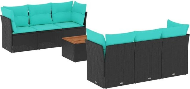 vidaXL 7-teilige Garten-Sofagarnitur aus Polyrattan in Schwarz mit Polsterkissen und Couchtisch - Bild 1