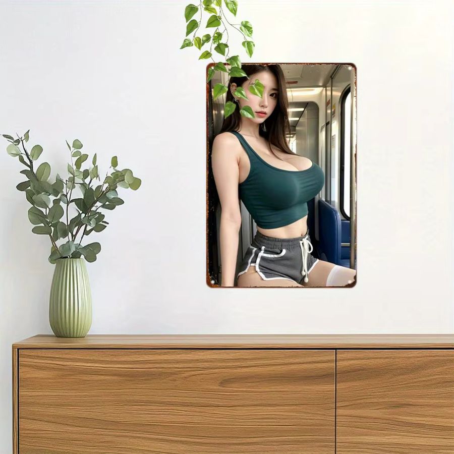 HELLOYOUNG Vintage-Wandkunst aus Aluminium und Metall mit Schulterfreiem Mädchen-Design, B/H: 20,3 x 30,5 cm - Bild 2