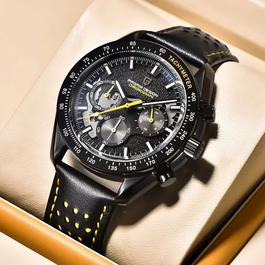 PAGANI DESIGN Chronograph, Quarz, Edelstahl, Leder, Schwarz, Herren - Bild 4