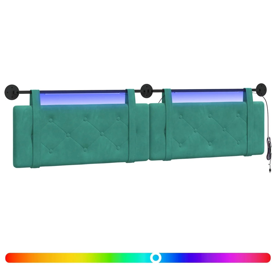 vidaXL Hängendes Kopfteil aus Samt mit integriertem LED-Licht in Türkis, B: 210 cm, H: 55 cm, T: 9,3 cm - Bild 2