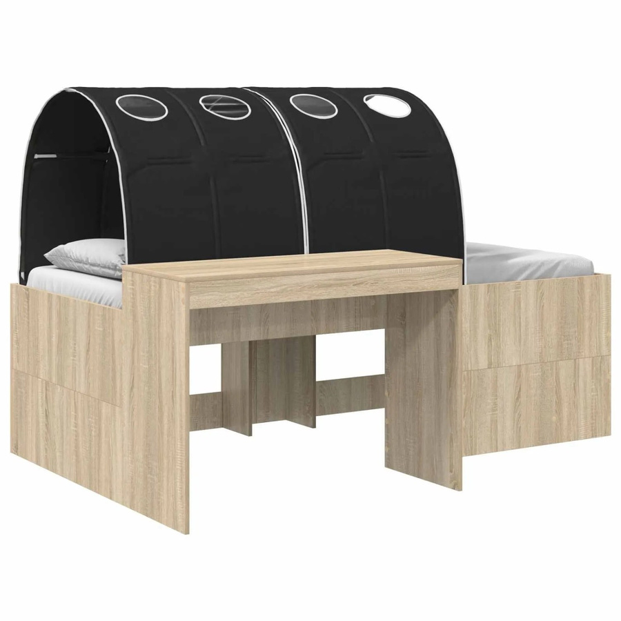 vidaXL Bettrahmen mit Tunnel und Regal, 3-teiliges Set, Sonoma Eiche und Schwarz - Bild 2