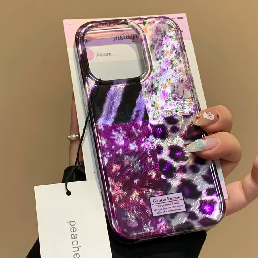 Handyhülle mit lila Leopardenmuster und Blumen für Samsung Galaxy S24 S23 S22 S25 S21 S20 FE Ultra und Edge - Bild 2