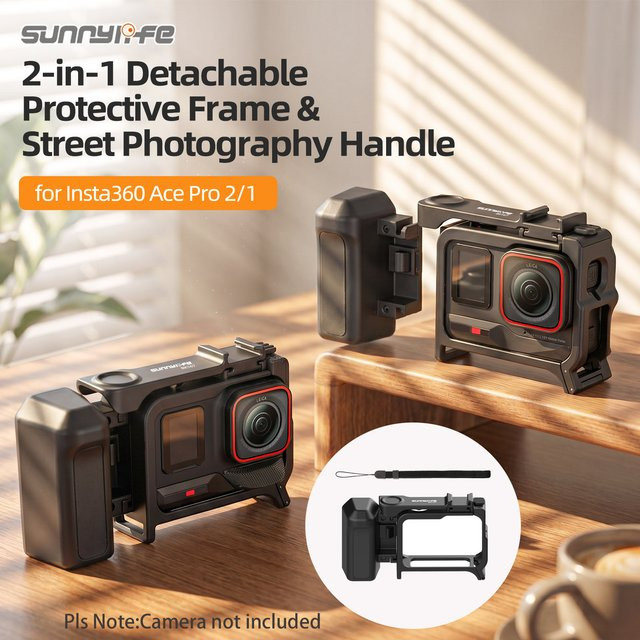 SUNNYLIFE 2-in-1 Schutzrahmen und Street-Photography-Griff für Insta360 Ace Pro 2 und Ace Pro, Schwarz - Bild 1