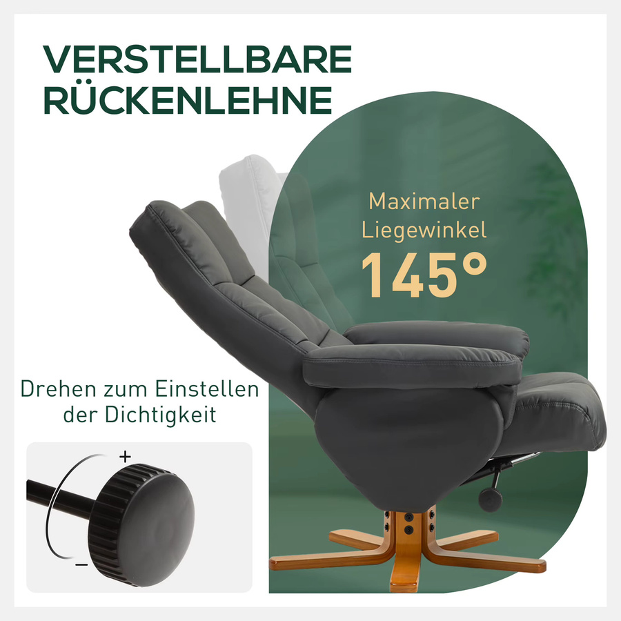 HOMCOM Relaxsessel mit Hocker, 360 Grad drehbarer Fernsehsessel mit Liegefunktion aus Kunstleder für Wohnzimmer und Schlafzimmer, Dunkelgrau, Braun, Cremeweiß - Bild 4