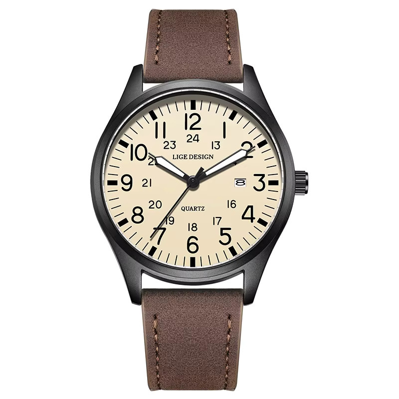 LIGE Armbanduhr Quarz, Leder, Weiß, Herren - Bild 7