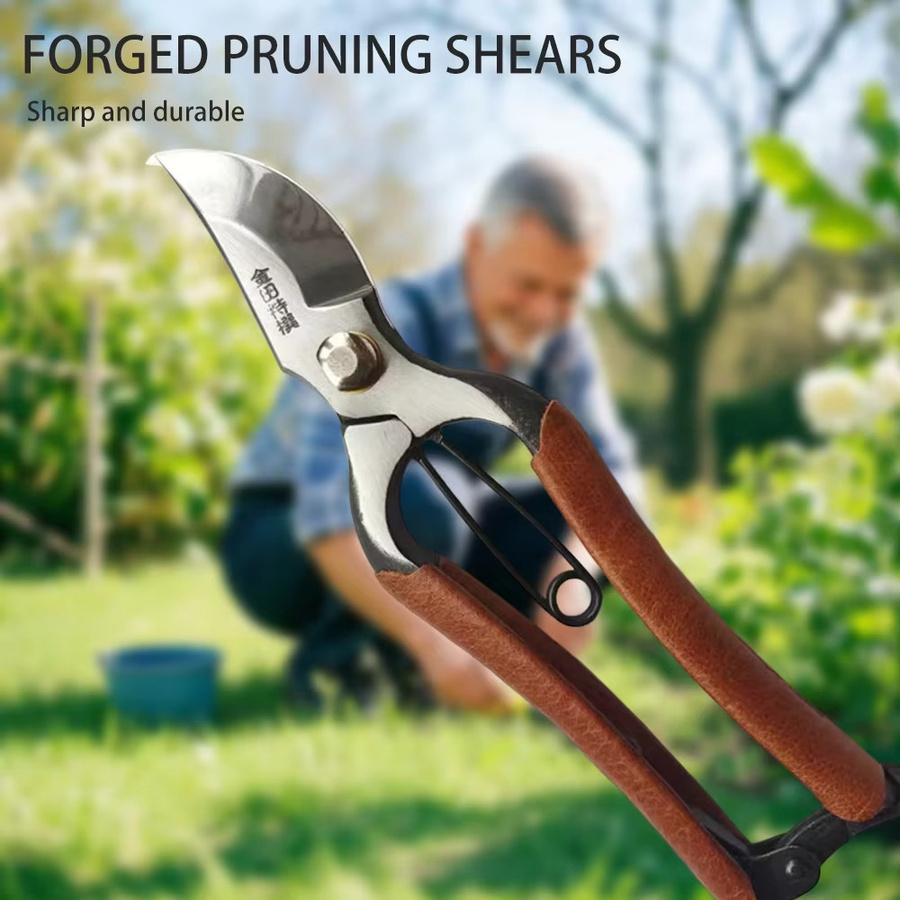 PINTUDY Professionelle handgeschmiedete Gartenschere in Braun für Bäume, Sträucher und Pflanzen - Bild 3