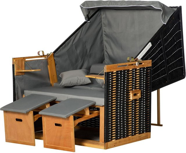 Outsunny Strandkorb in Hellgrau mit PE-Rattan, Sonnenverdeck und Schaumstoffpolsterung, B/T/H: 118 x 79 x 160 cm - Bild 1