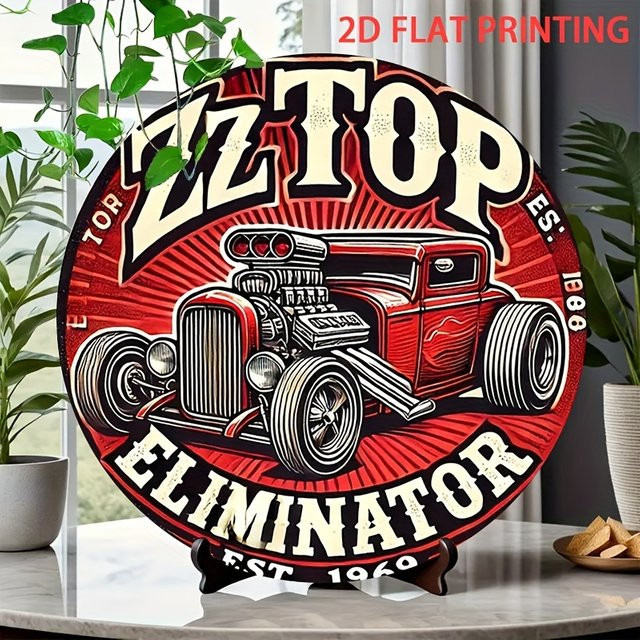 Potdemiel ZZ Top Eliminator Hot Rod Blechschild in Rot und Schwarz, Vintage Metal Wanddeko für deine Garage, Durchmesser: 20 cm - Bild 1