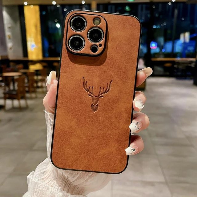 Rui Di Luxus Cortex Hirsch Handyhülle in Orange für iPhone 15 Plus mit mattem Stoßfänger-Design - Bild 1