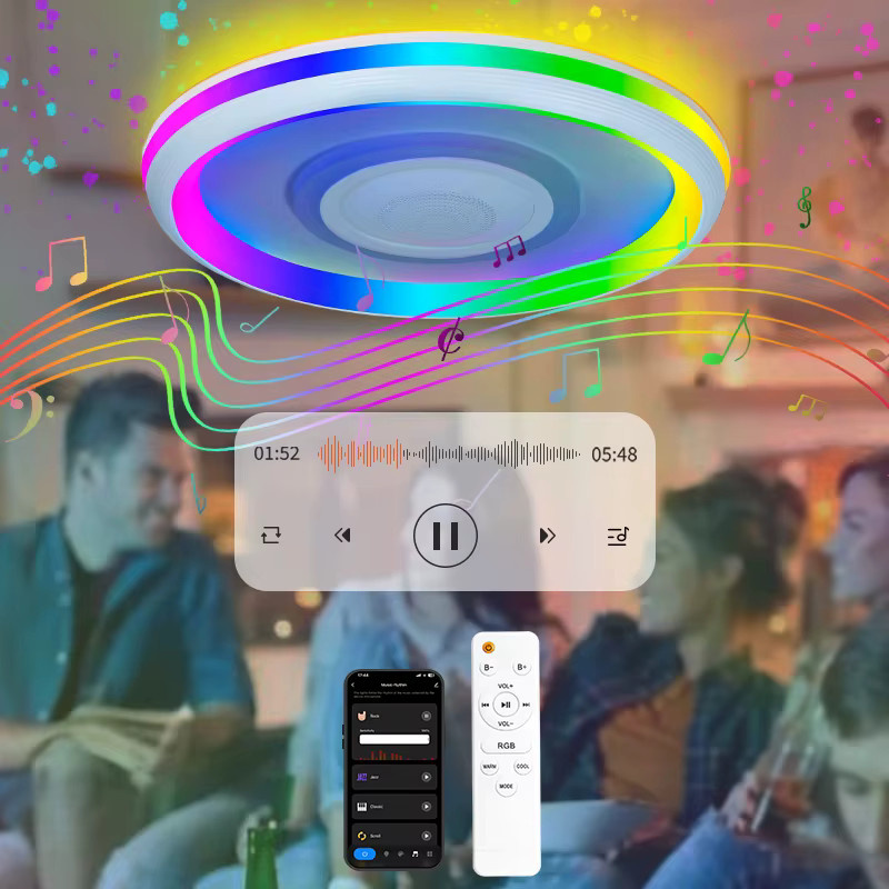BENEWTON TUYA RGB-LED-Deckenleuchte in Weiß mit integriertem Lautsprecher, dimmbar und per App oder Fernbedienung steuerbar, moderne runde Deckenlampe für dein Wohnzimmer - Bild 2