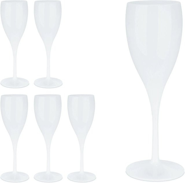 Relaxdays Sektgläser 6er Set aus Kunststoff in Weiß, bruchsicher, Höhe: 19 cm, Durchmesser: 6,5 cm - Bild 1