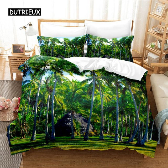 Bettwäsche Set Kokospalmen Strand Design mit 3D Digitaldruck von Binchi Outdoor Product, B/H: 135 x 200 cm, Mehrfarbig - Bild 1