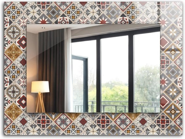 Tulup Dekorativer Wandspiegel mit buntem Fliesenmuster und geometrischen Ornamenten, B/H: 80 x 60 cm, Multicolor - Bild 1