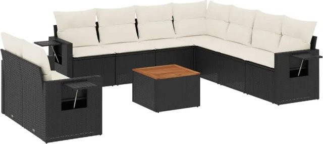 vidaXL 10-teilige Garten-Sofagarnitur aus Polyrattan in Schwarz mit Kissen und L-Form - Bild 1