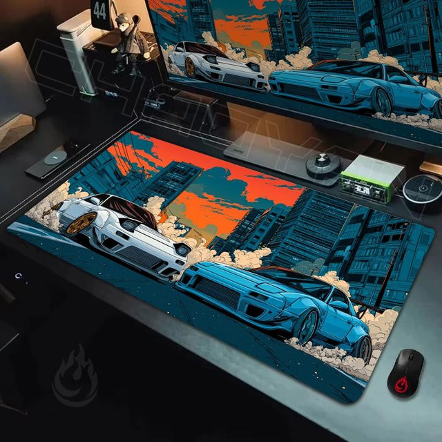 Mairuige XXL-Mauspad mit Sportwagen-Design in Weiß und Blau für Gamer und PC-Nutzer - Bild 1