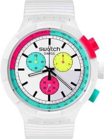 Swatch Armbanduhr, Quarz, Silikonarmband, 47 mm, Weiß, Unisex - Bild 1