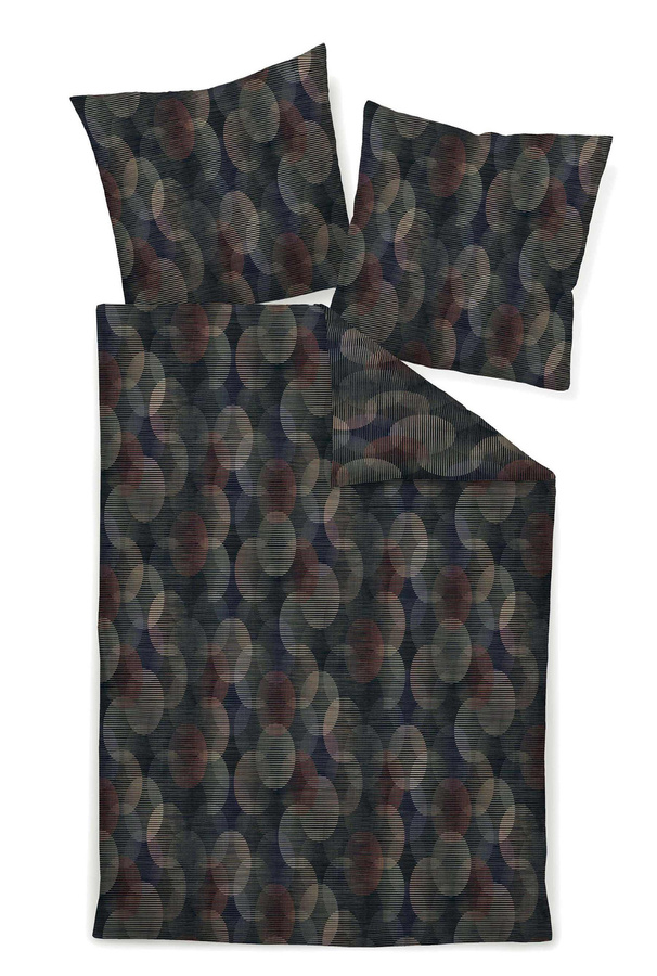 Janine Carmen Mako Jersey Bettwäsche mit Punkte Retro Design in Schwarz und Sand, B/H: 135 x 200 cm mit Kissenbezug 80 x 80 cm - Bild 1
