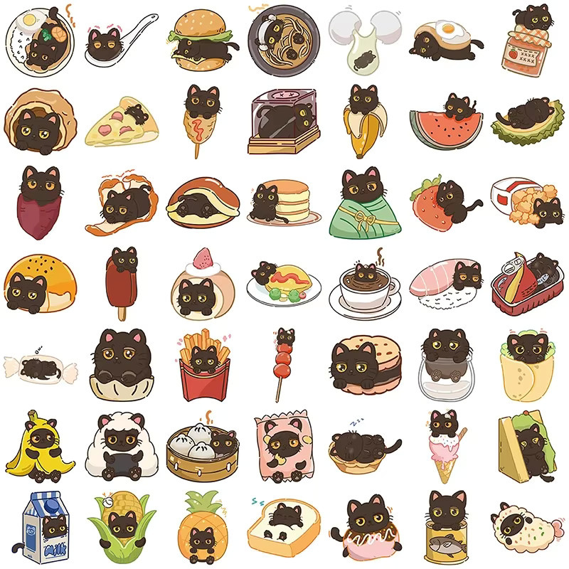 50 Stück Schwarze Katzen Aufkleber Set mit lustigen Cartoon-Katzen-Memes aus wasserfestem Vinyl für Scrapbooking und Journaling - Bild 6