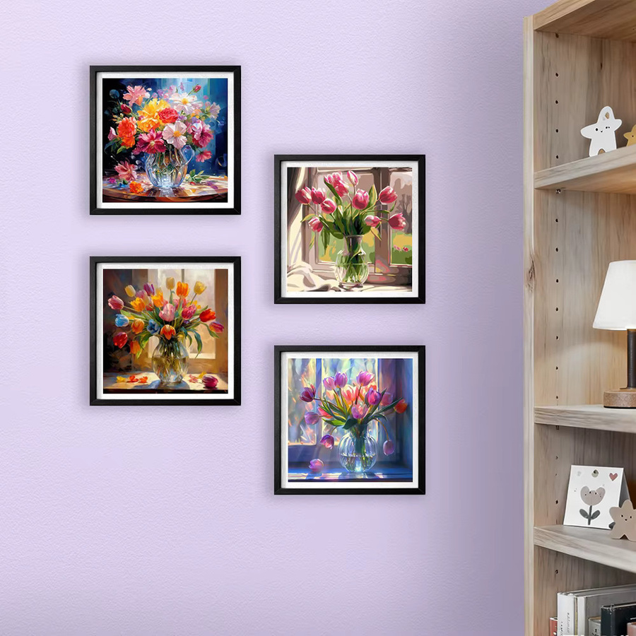HUACAN 4er Set Diamantmalerei Rose Blumen Mosaik mit runden Bohrern in Multicolour zur DIY Stickerei als Wanddeko - Bild 3