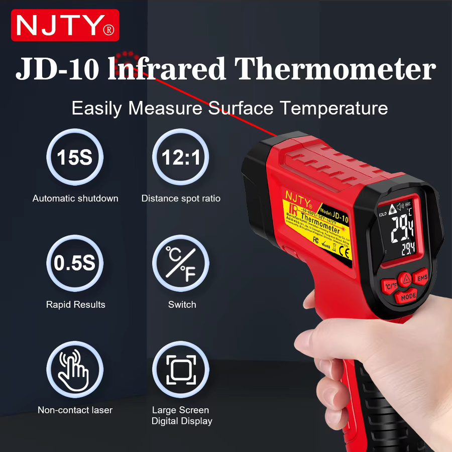 NJTY JD-10 Infrarot-Thermometer berührungslose IR-Temperaturpistole mit einstellbarem Emissionsgrad als industrielles Pyrometer - Bild 3
