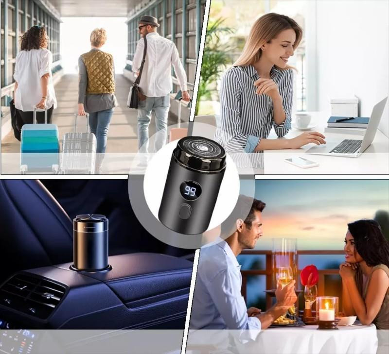 Meiteai-All Mini-Elektrorasierer für Herren in Schwarz mit Digitalanzeige, tragbarer intelligenter Nass- und Trockenrasierer, wiederaufladbar und waschbar - Bild 3