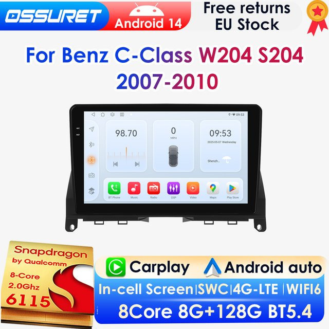 OSSURET Wireless CarPlay und Android Auto Autoradio mit Qualcomm 8-Core Prozessor und 360 Grad Panorama Kamera für Mercedes Benz C Klasse W204 S204 2007-2010 in Schwarz - Bild 1