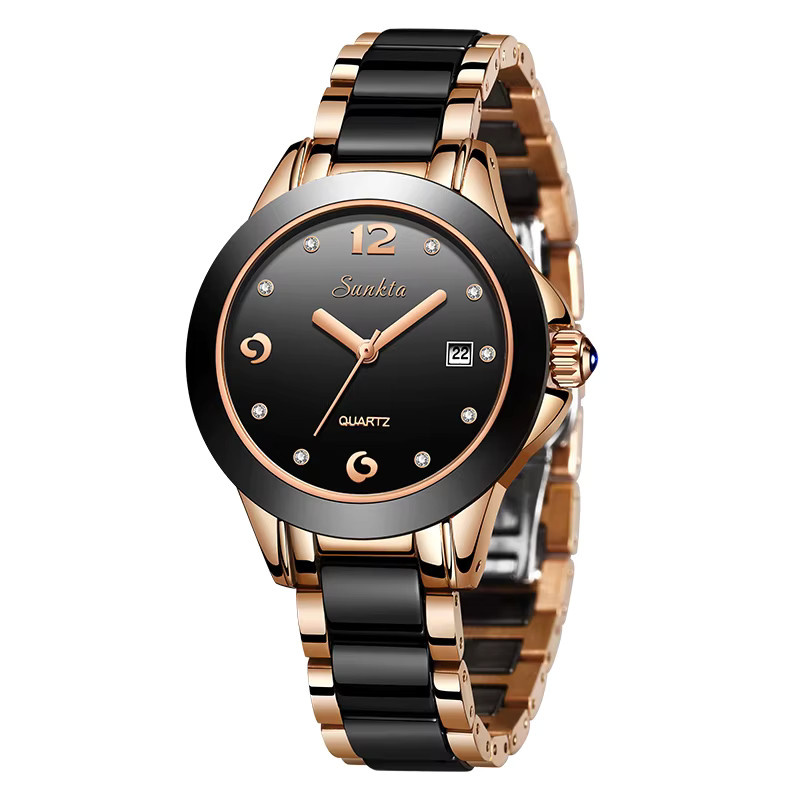 LIGE Armbanduhr Quarz, Keramik, Schwarz, Damen, Datumsanzeige - Bild 6