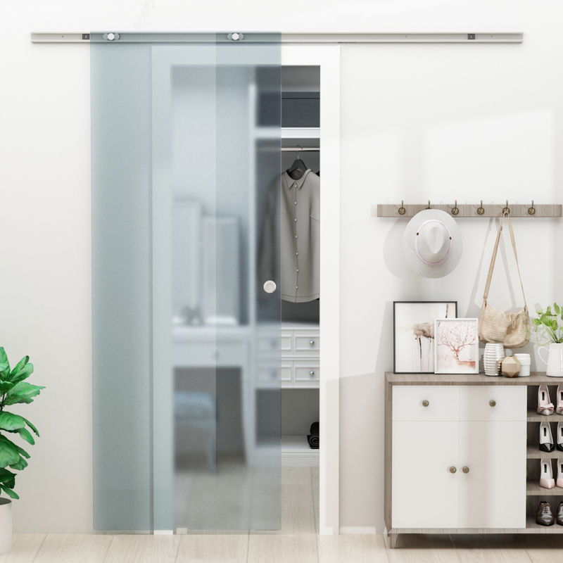 Aosom Glasschiebetür aus Glas und Aluminium in Transparent, modern, Wandmontage, B/T/H: 77,5 x 33,0 x 205,0 cm - Bild 2
