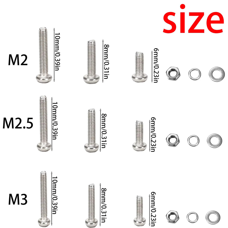 MIVM 600-teiliges Edelstahl-Set mit Kreuzschlitzschrauben, Bolzen, Muttern, Flachscheiben und Federscheiben in Silber - Bild 2