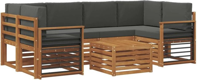 vidaXL Sofagarnitur 7-teilig aus Massivholz Akazie in Natur und Anthrazit mit L-Form und Polstern - Bild 1