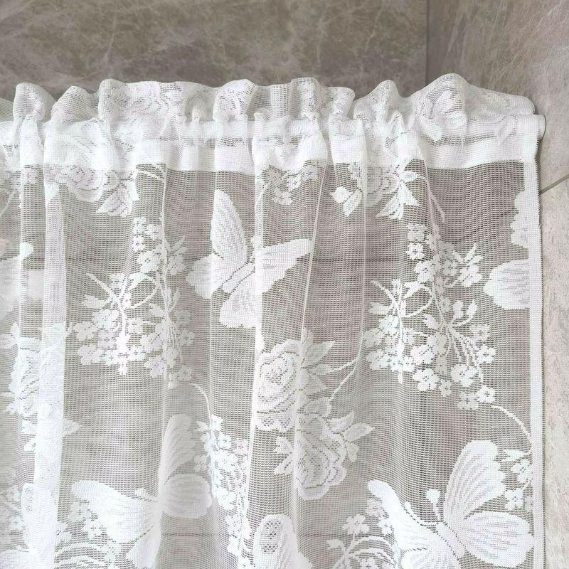 Tiyana Schmetterlings-Spitzenvorhang mit floralem Design, transparent, Weiß, Höhe: 210 cm, Breite: 90 cm - Bild 4