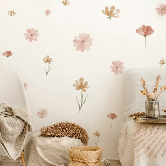 Kingsmile Boho Blumen Wandaufkleber in Aquarell-Optik, Mehrfarbig, Abnehmbare Botanische Wandbilder aus PVC - Bild 1