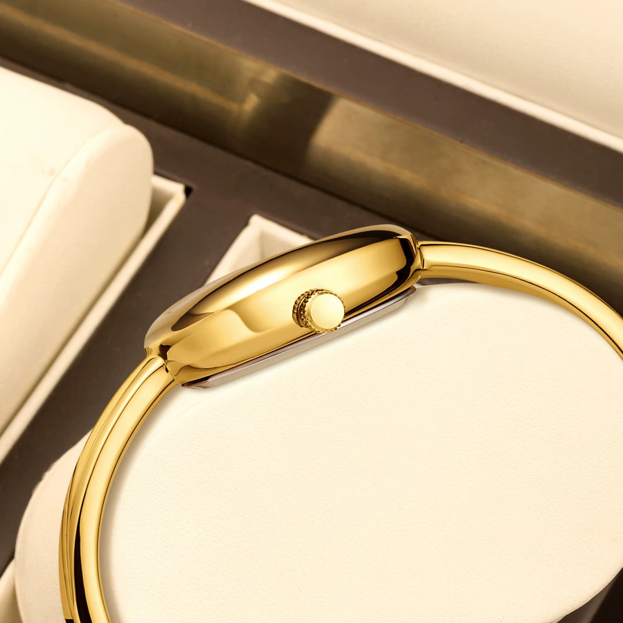YaLaLuSi Armbanduhr, Quarz, Edelstahl, Gold, Schwarz, Oval, Damen - Bild 4