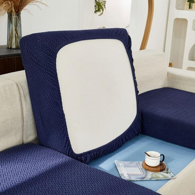 Leorate Gestrickter Jacquard-Sofa-Sitzbezug in Blau, elastischer Stretch-Sofabezug für Ecksofas, waschbar und rutschfest - Bild 1
