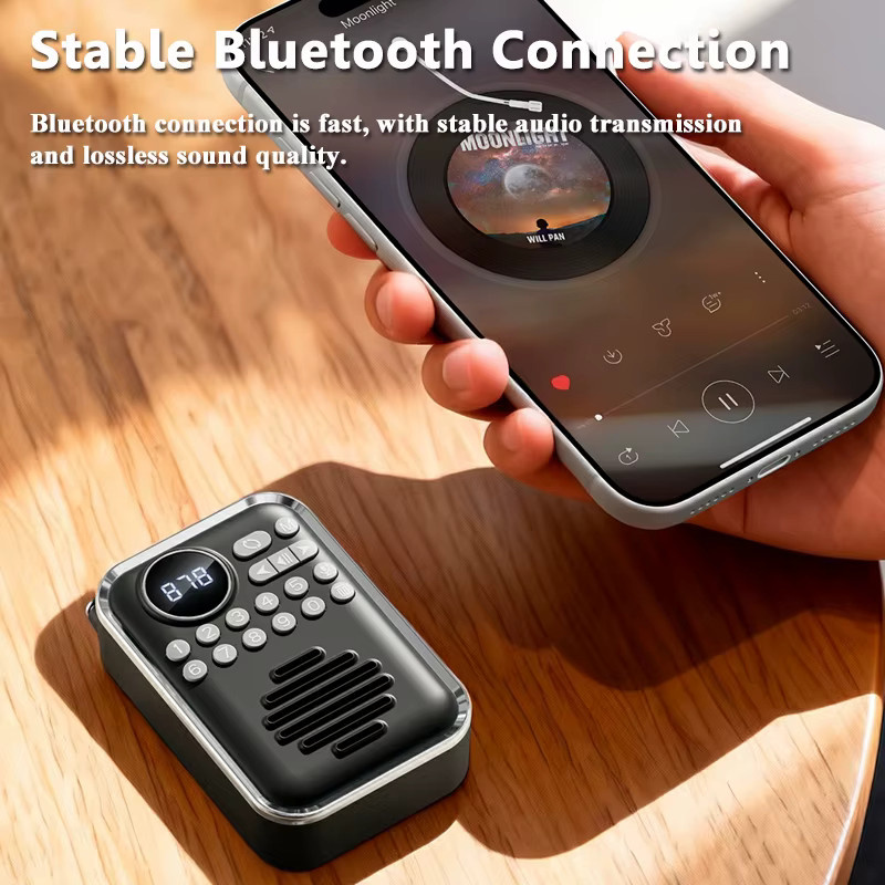 JINSERTA Mini Tragbares FM-Radio mit HD-Display, Digitaler Radioempfänger und Bluetooth-Lautsprecher, Sprachrekorder und TF-Karten-Player in Schwarz oder Grün - Bild 2
