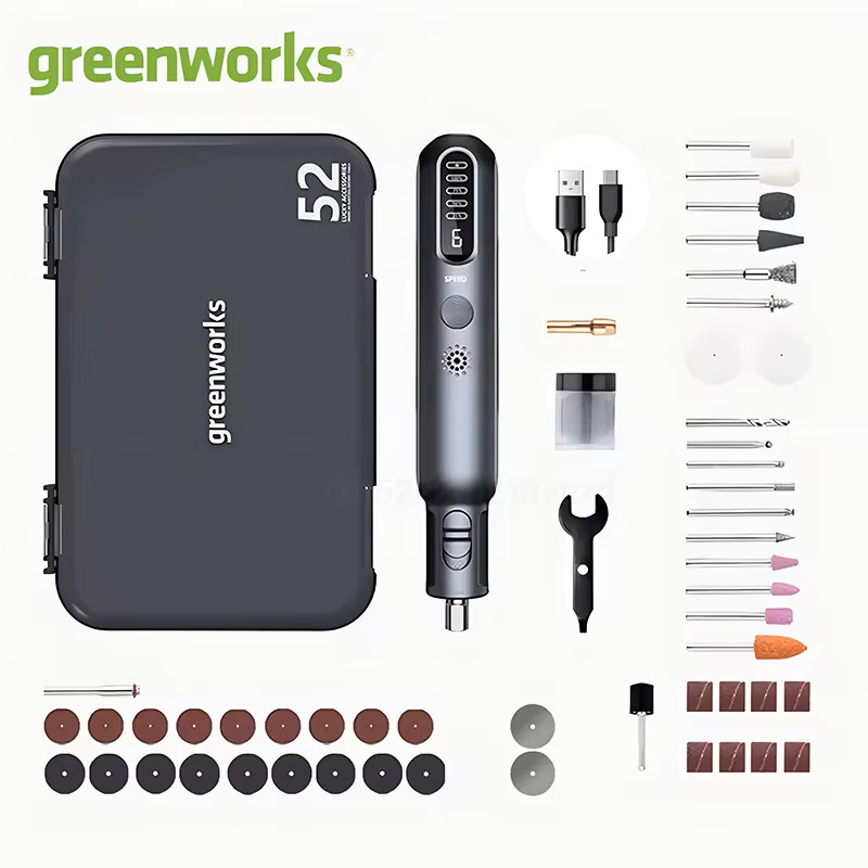 Greenworks 52-teiliges Mini-Schleifer Set, kabelloser Rotationswerkzeug mit USB-Aufladung, 8V 80W, Schwarz-Multicolor - Bild 2