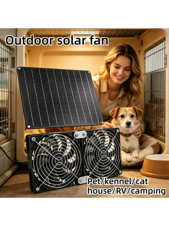EESBAO Solarbetriebener Doppel-Abluftventilator mit 15W Panel in Schwarz für Hundezwinger, Hühnerstall und Gewächshaus - Bild 7