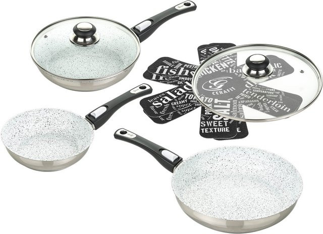 Genius Cerafit Pfannen-Set Mont-Blanc, 7-teilig, Silver/White mit Antihaftbeschichtung und Deckeln - Bild 1
