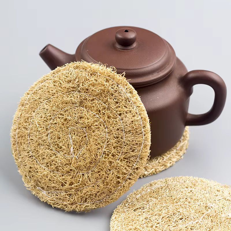 Fiteo Luffa-Teeuntersetzer aus Naturmaterial, 3 Stück, Beige, Durchmesser: 8 cm - Bild 2