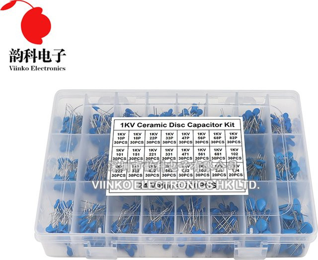 DSSRQI Hochspannungs-Keramikkondensator-Set mit 700 Stück und 24 Kapazitätswerten von 10PF bis 100NF, 1KV 1000V, Farbe: Blau - Bild 1