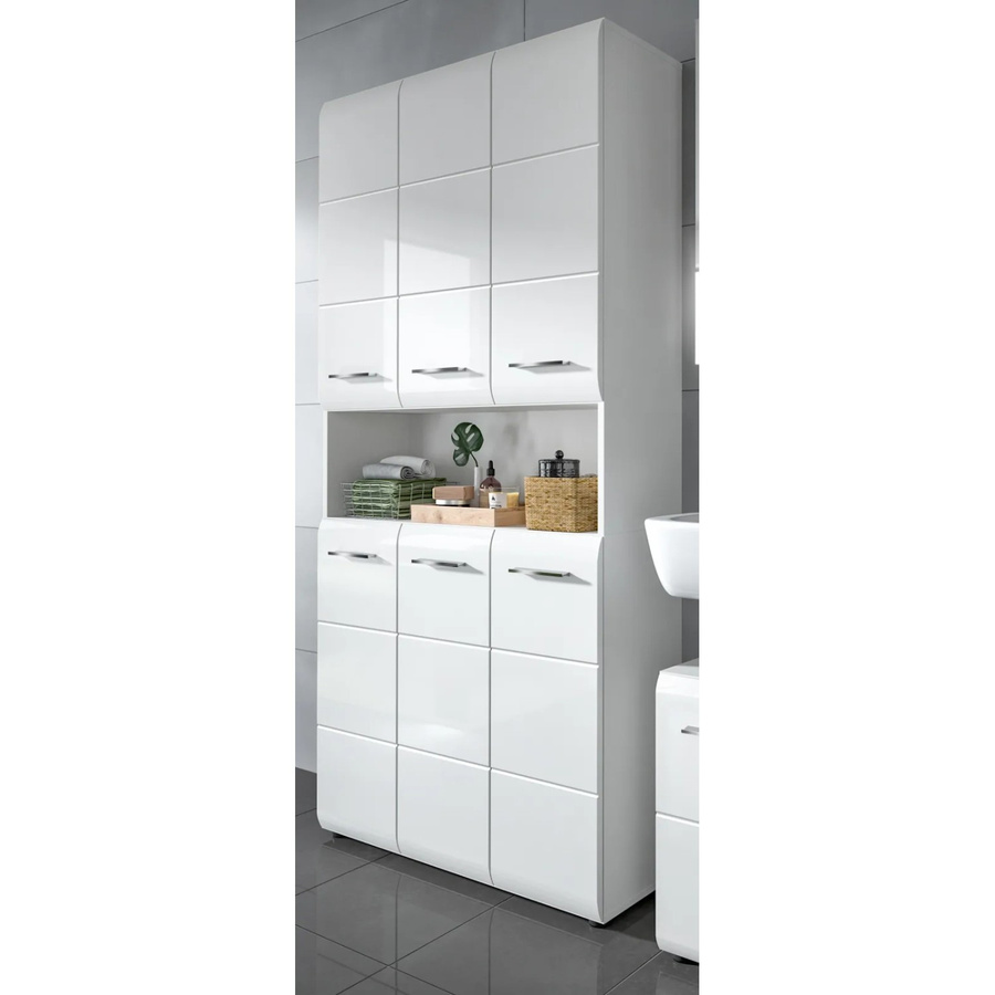 Inn.Furn Badezimmer Hochschrank Livia in Weiß Hochglanz mit LED-Beleuchtung, B/H: 90 x 185 cm - Bild 2