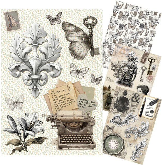 4er-Set Motiv-Strohseide Typographic in Beige, Braun, Schwarz und Multicolour für A4-Verpackungen - Bild 1