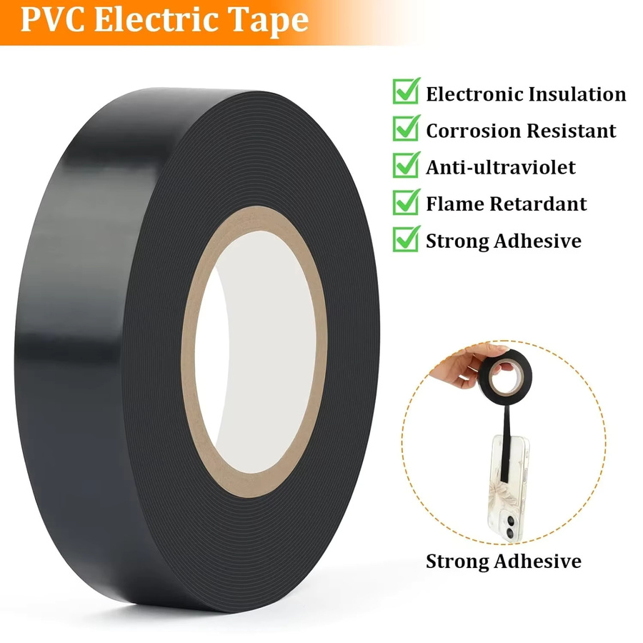 Schwarzes elektrisch isolierendes PVC-Klebeband als hitzebeständiges selbstklebendes Schutzband für elektrische Leitungen - Bild 2