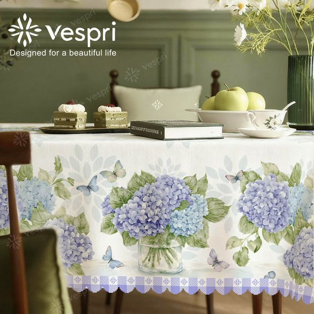 Vespri Frühlings-Tischdecke mit Blumenmuster in Weiß und Lila aus Polyester für Ostern und Partys - Bild 1