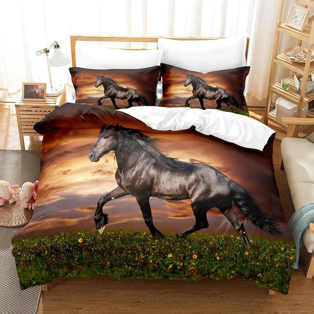 JMG Household Supplies Pferde Bettwäsche Set mit 3D-Anime-Design in Braun, 3-teilig, B/H: 210 x 210 cm - Bild 1